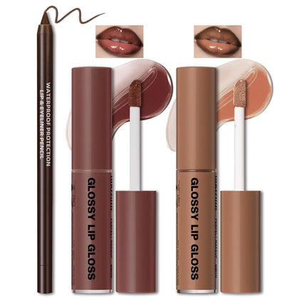 2 Colors Nourishing Lip Gloss Hydration Non-Sticky Plumping Lip Kit for Women, Natural Nude Tinted Lip Glow Oil