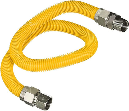 Gas Connector 36 inch Yellow Coated Stainless Steel, 1/2” OD Flexible Gas Hose Connector for Dryer and Water Heater, with 1/2” FIP x 1/2” MIP Stainless Steel Fittings, 36” Gas Appliance Supply Line