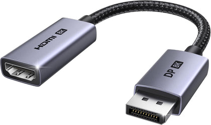 8K@60Hz Active DisplayPort to HDMI Unidirectional Adapter, 0.66FT | DP 1.4 PC to HDMI 2.1 Screen, Support 4K@240Hz