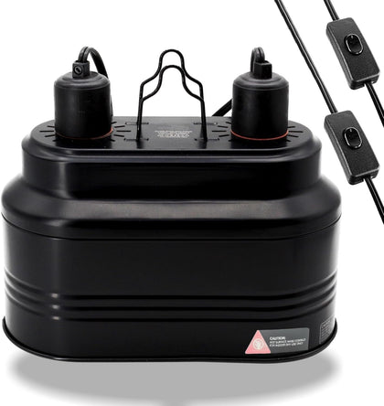 Dual Reptile Lamp Fixture with Independent Switches, UVB & Basking Bulb Holder for Glass Terrarium Habitat - Reptile