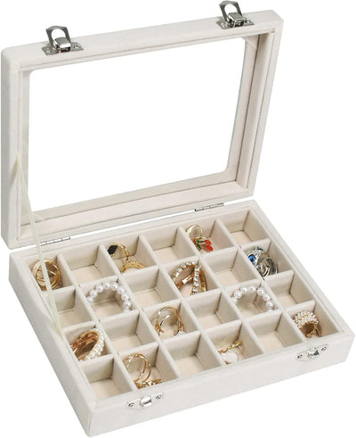 Velvet Jewelry Box 24 Grid Jewelry Ring Display Organizer Box Tray | Holder Earrings Storage Case for Girls Wife Mom
