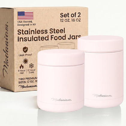 Stainless Steel Insulated Food Jar Set of 2 (16oz + 12oz), Wide Mouth, Soup Thermo for Hot Food, Lunch Container