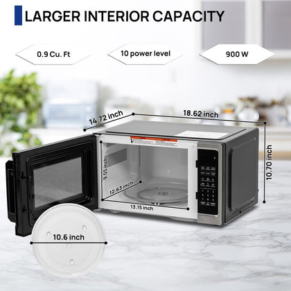Microwave Oven Countertop 900W, 0.9 Cu.Ft Ovens with Removable Turntable and Child Lock, Small Mini Microwave Compact