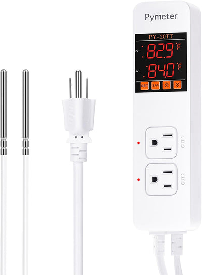 Digital Temperature Controller Dual Probe Reptile Thermostat Controlled Outlet for Terrarium Heat Mat Heating Pad