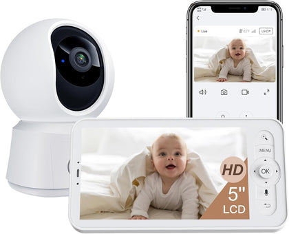 Baby Monitor B2 Kit, WiFi 6 Camera, 5'' Upgraded Wireless Display | 1-Click Call, Up to 6x Zoom, AI Tracking, Sound &