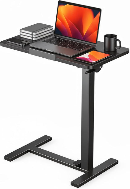 Overbed Table with Wheels, Height-Adjustable Bedside Table, Black