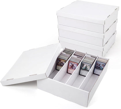 3200-Count Trading Cardboard Card Storage Boxes 4 Pack, 4 Row White Card Box with 64 Dividers, MTG, TCG Card Organizer