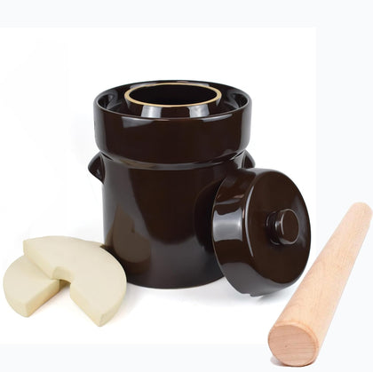 Fermentation Crock Jar 2 Liter/0.5 Gallon - Stoneware Pot for Fermenting, Pickling Kimchi, Pickles, Vegetables