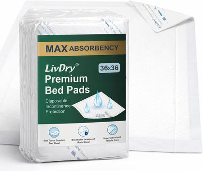 Bed Pads Disposable Adult, Extra Large 36" x 36" High Capacity Leakproof Incontinence Underpads, Absorbent Waterproof