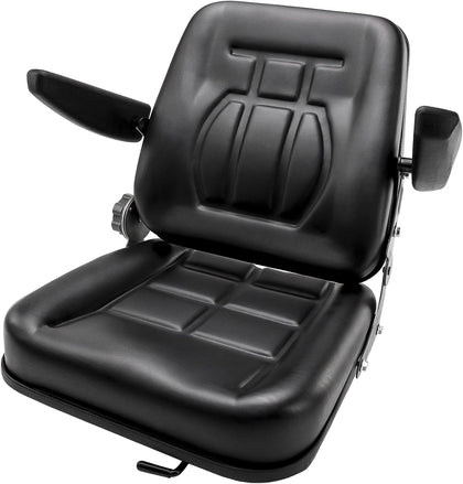 Universal Forklift Seat, Tractor Seat with Adjustable Angle Back Armrest, PVC Mower Seat Excavator Seat with Slide