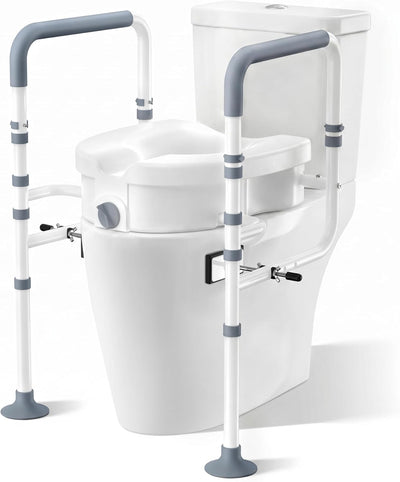 Raised Toilet Seat with Handles, Elevated Toilet Seat Risers for Seniors with Adjustable Padded Arms, Toilet Seat