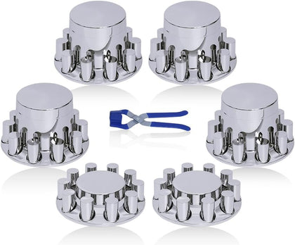33mm Chrome ABS Flat Top Hub Cover Kit Axle Cover with 33mm Thread-on Lug Nut Covers 2 Front and 4 Rear Axle Wheel