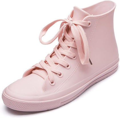 Women's Rain Boots Waterproof Rain Shoes with Lace Up Garden Shoes | high top, stain-resistant and easy to clean