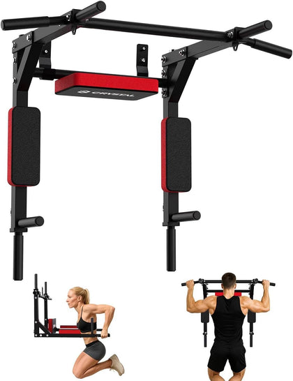 Multifunctional Wall Mounted Pull Up Bar, Chin Up Bar and Dip Station, Heavy Duty Steel Supports to 440 Lbs, Home Gym