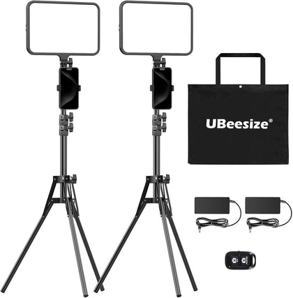 2 Pack LED Video Light Kit, Photography Lighting, 13" Studio Lights with 65" Tripod Stand and Phone Holders, Podcast