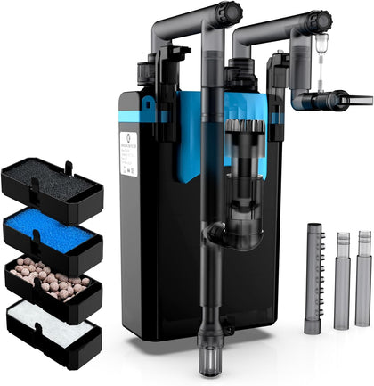 HOB Aquarium Filter for Small Fish Tanks, 4-Stage Hang on Back Canister Filter, 198 GPH Adjustable Flow, Rainfall
