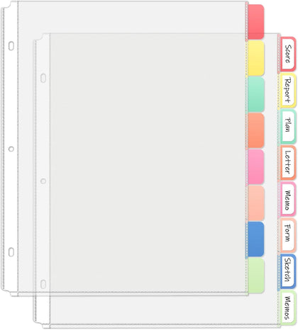 Binder Dividers with Tabs, 8 Tab Clear Sheet Protectors for 3 Ring Binder, White Dividers for 3 Ring Binder Page