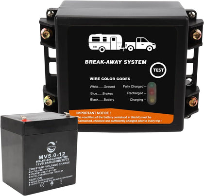Trailer Brakes Breakaway Kit with Charger, Side Load Break-Away Controller System with Switch and LED Indicator