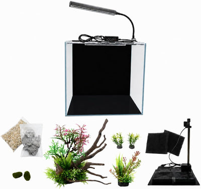 Rimless Glass Betta Fish Tank Starter Kit, 3.85 Gallon Small Aquarium with LED Light, Quiet Bottom Filtration
