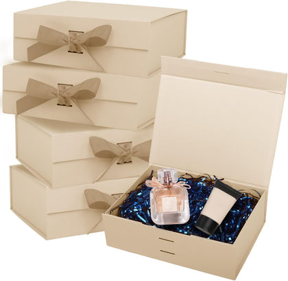 Magnetic Gift Boxes with Lids & Decoration Tie Ribbon, 5 Pack 9.5x7x4 Inch, for Birthday, Wedding, Groomsman &