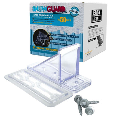 50 Pack Snow Guards for Metal Roofs – with Perfect Seal Gaskets & Screws – Heavy-Duty Polycarbonate Snow Stops Prevent Sliding Snow & Ice – Roof Snow Retention System | Made in USA