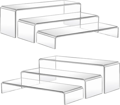 Clear Plastic Risers Display Stands Stable Multi-Size | 6-Piece Set, Rectangular, 11"~12", 4mm Thick, Ideal for