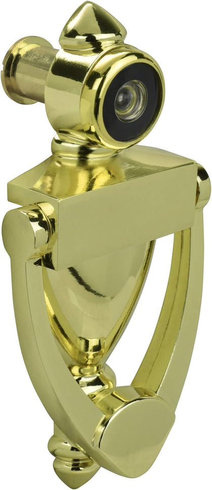 "Nuk3y Door Knocker & Viewer, 9/16 in. Bore, 220-Degree View Angle (5-1/2"" Height, Polished Brass)"