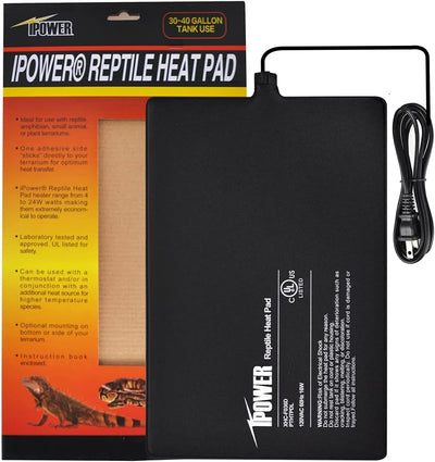 8 by 12-Inch 16W Reptile Heat Mat, Under Tank Warmer Terrarium Heat Pad for Turtles Lizards Frogs and Other Small