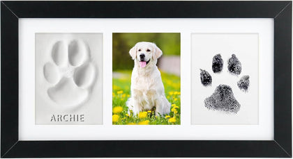 Paw Print Frame Kit, Dog Paw Print Kit with Clay & No Mess Ink Pad, with Customization Tool, Wooden Pet Memorial