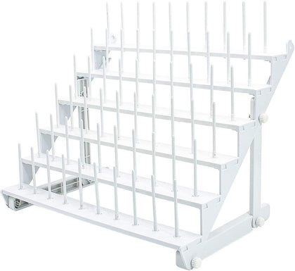 Thread Rack for 60 Spools or 30 Cones, Wall Mounted Large Thread Holder with Long Pegs, Bright White Plastic Thread