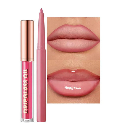 Pink Lip Liner Waterproof Lip Kit With Lip Liner and Gloss Long Lasting Pluming Smudge proof Highly Pigmented Lip
