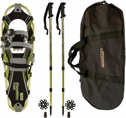 Expedition Lightweight Aluminum Frame Snowshoe Trail Kit with Twist-Lock Trekking Poles, Dual Ratchet Bindings & XPE