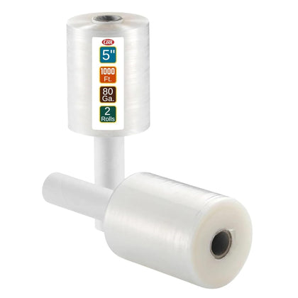 Mini Hand Stretch Wrap 2Pack 5 Inch 1000Ft 80 Gauge Shrink Wrap | Heavy Duty Industrial Strength Mini Shrink Wrap