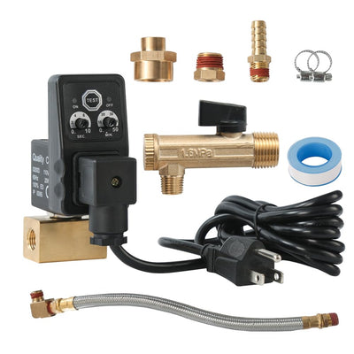 Automatic Electronic Tank Drain Kit, 1/4" NPT Timer Operated Compressor Air Drain Valves with 1/4" flexible Braided Steel Tube and Ball Valve Strainer 1/2" x 1/4" MNPT