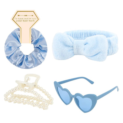 4PCS Bridesmaid Proposal Gift Set Heart Sunglasses Pearl Hair Claw Clip Satin Hair Scrunchies Bridesmaid Spa Headband