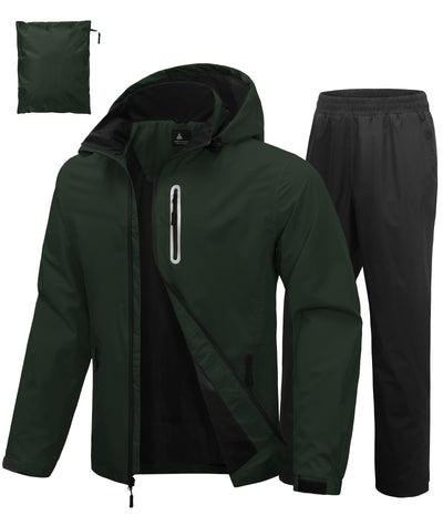 Men's Waterproof Golf Rain Suit Rain Gear Dark Green Jacket Black Pants XXL