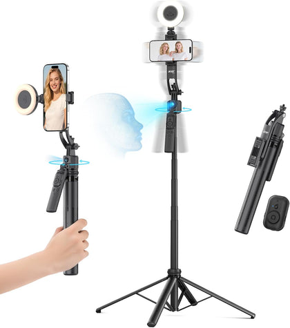Gadget Auto Face Tracking Tripod for iPhone/Cell Phone/Android/Camera with Light and Remote, 64", No App