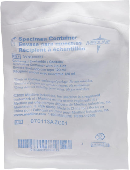 Polypropylene Specimen Container, Sterile, Leak-Resistant, 4 oz., Ideal for Medical & Laboratory Use, Pack of 100