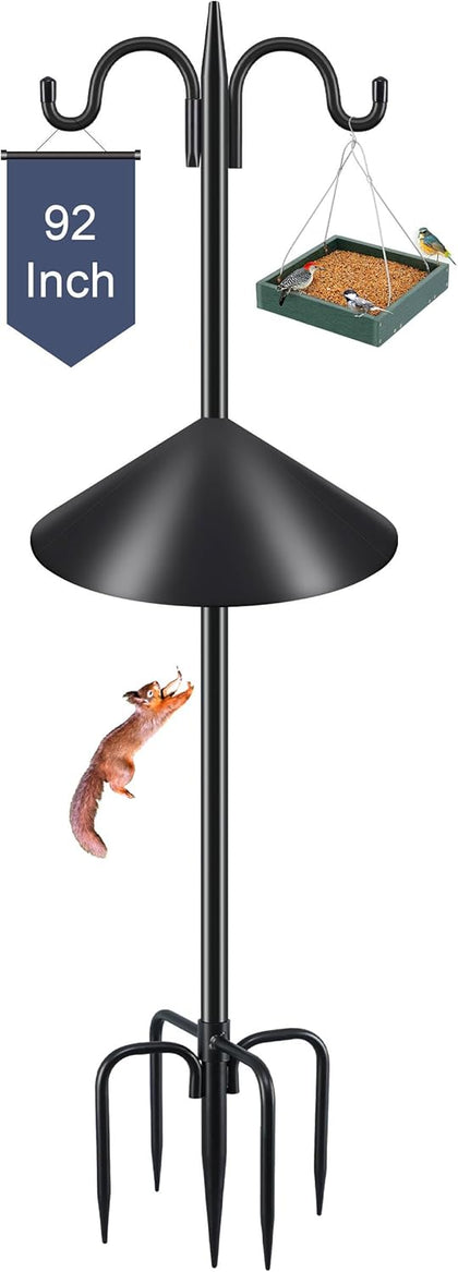 92 Inch Double Hook Bird Feeder Pole with 19 Inch Squirrel Baffle