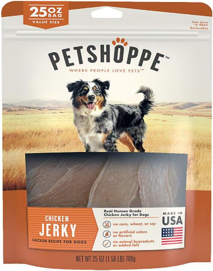 Petshoppe Premium Chicken Jerky Dog Treats Made in USA Only All Natural - No Fillers, Additives or Preservatives (25 oz)