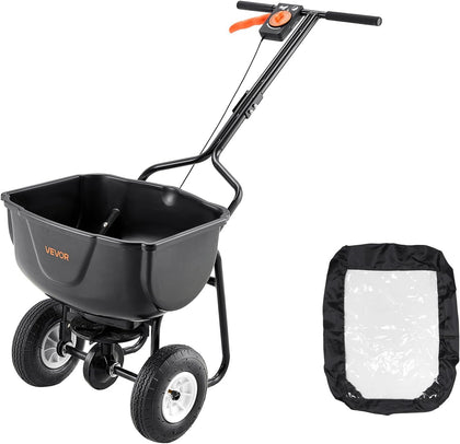 Walk Behind Spreader, 60LBS Capacity, Push Spreader with 0-9.8 ft Spreading Width, 8 in All Terrain Pneumatic Tires