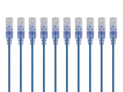 Cat6A Ethernet Patch Cable - Snagless RJ45, 550Mhz, 10G, UTP, Pure Bare Copper Wire, 30AWG, 10-Pack, 1 Feet, Blue