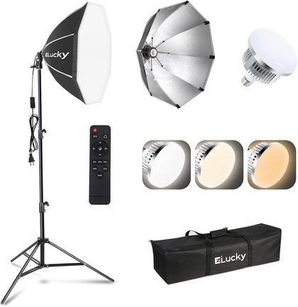 20" Octagonal Softbox Lighting Kit with 85W Dimmable LED Bulb | 85W bi-color softbox light with remote, 25–60" stand