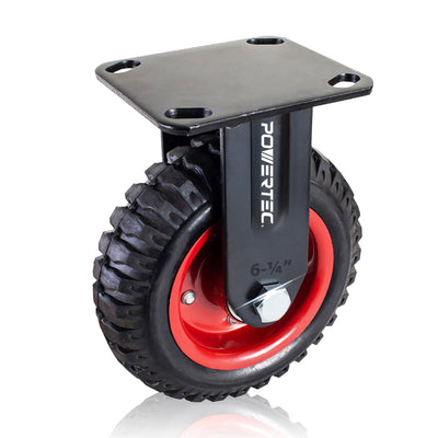 POWERTEC 6 Inch Caster Wheels, Heavy Duty Fixed Plate Casters with Rubber Knobby Tread for Workbench, Dolly, Cart, Trolley, Wagon, Toolbox and Chicken Coop, Large Rubber Castor Wheels, 1PK (17052V)