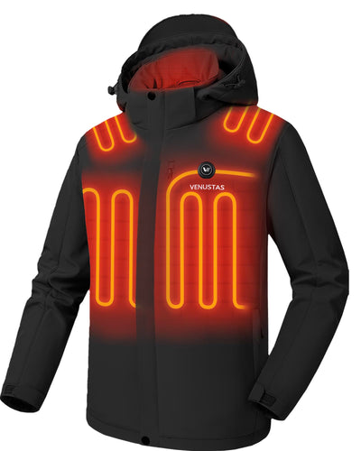 Men's Waterproof Heated Jacket with Battery & Detachable Hood