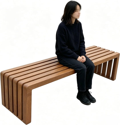 Outdoor Garden Bench, Galvanized Steel Park Patio Bench with Backless, Imitation Wood Grain Slatted Seat for Yard