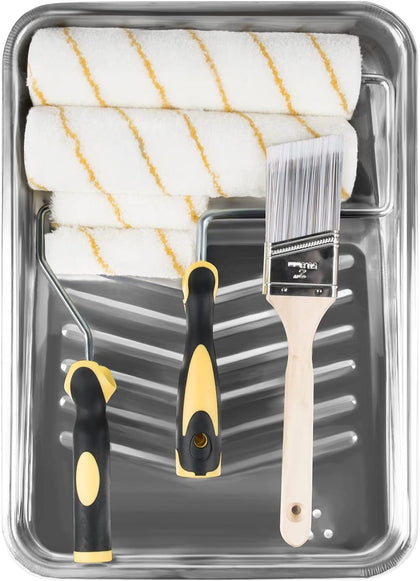 Paint Roller Kit, 9 Pieces Paint Supplies for House Painting, with Metal Paint Tray&9 inch+4 inch Paint