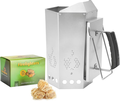Heavy Duty Charcoal Chimney Starter with 50 PCS Wood‑Wool Stick