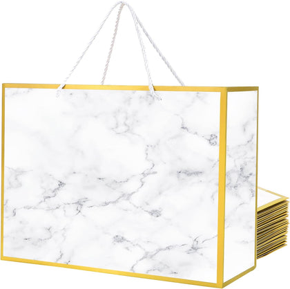 10 Marble Extra Large Gift Bags 16x6x12 Inch, White Gift Bags Large Size, White Paper Bags with Handles Bulk, Large
