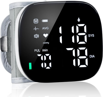 Wrist Blood Pressure Monitor Rechargeable Digital Voice Broadcast LED Backlit BP Machine 199 Memory Storage for 2